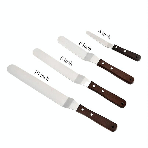 3 PCS Wooden Handle Spatula Baking Stainless Steel Cake Straight Knife(6 Inch With Hole Straight Body)