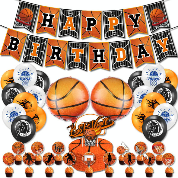 Basketball Theme Party Set Flag + Balloon + Cake Insert Set