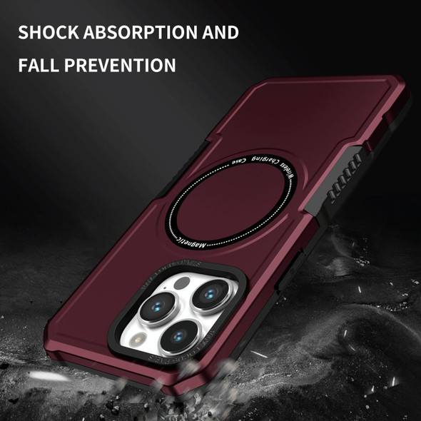 For iPhone 15 Pro MagSafe Shockproof Armor Phone Case(Wine Red)