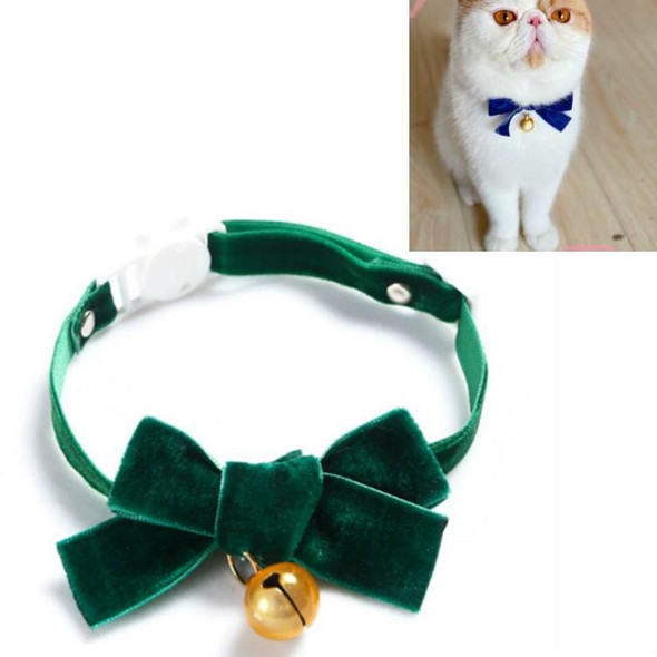 5 PCS Velvet Bowknot Adjustable Pet Collar Cat Dog Rabbit Bow Tie Accessories, Size:S 17-30cm, Style:Bowknot With Bell(Green)
