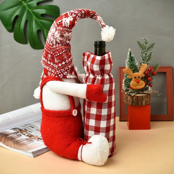 Christmas Faceless Doll Wine Bottle Cover Santa Claus Dining Table Standing Doll Wine Bottle Cover Decoration(White)