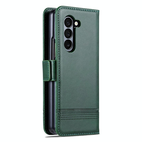 For Samsung Galaxy Z Fold5 5G AZNS Magnetic Calf Texture Flip Leatherette Phone Case(Dark Green)