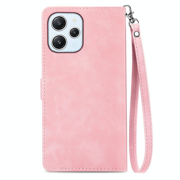 For Xiaomi Redmi 12 Embossed Flower Zipper Leather Phone Case(Pink)