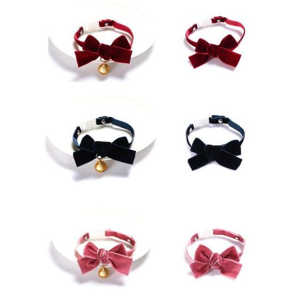 5 PCS Velvet Bowknot Adjustable Pet Collar Cat Dog Rabbit Bow Tie Accessories, Size:S 17-30cm, Style:Bowknot With Bell(Bean Paste)