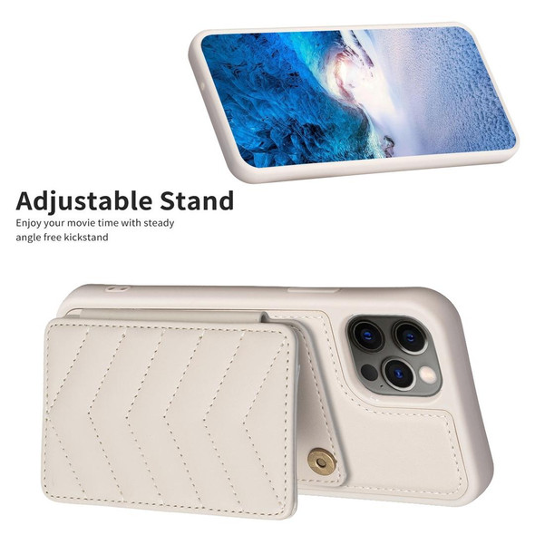 For iPhone 12 / 12 Pro BF26 Wave Pattern Card Bag Holder Phone Case(Beige)