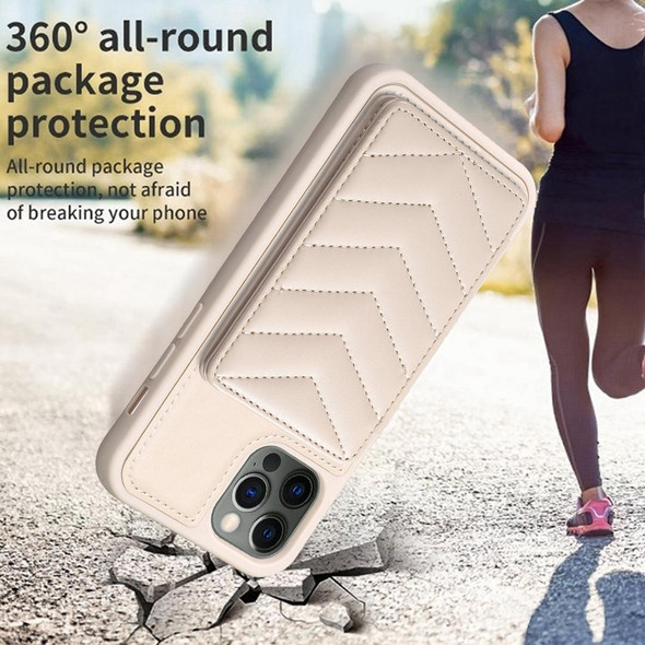 For iPhone 12 / 12 Pro BF26 Wave Pattern Card Bag Holder Phone Case(Beige)