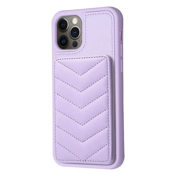 For iPhone 12 / 12 Pro BF26 Wave Pattern Card Bag Holder Phone Case(Purple)