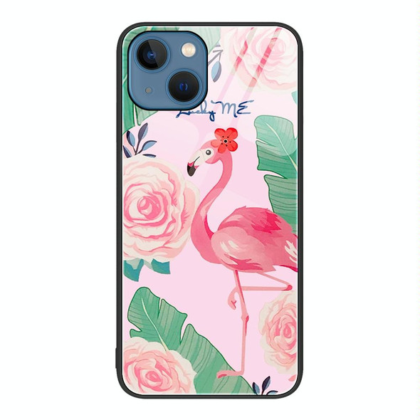 For iPhone 15 Colorful Painted Glass Phone Case(Flamingo)