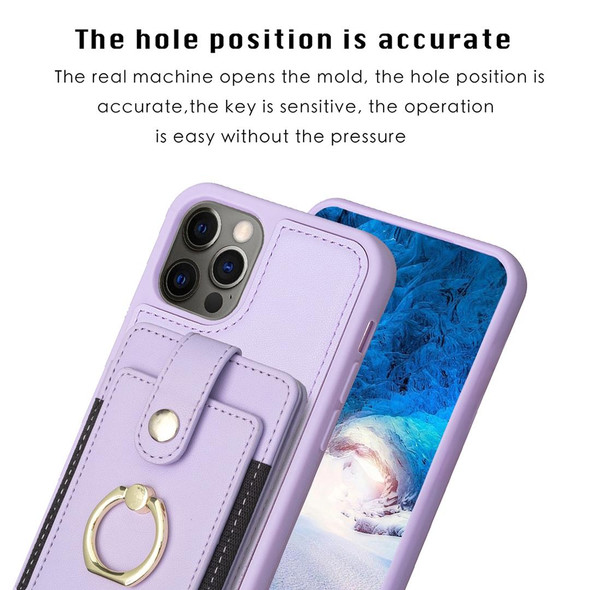 For iPhone 12 / 12 Pro BF27 Metal Ring Card Bag Holder Phone Case(Purple)