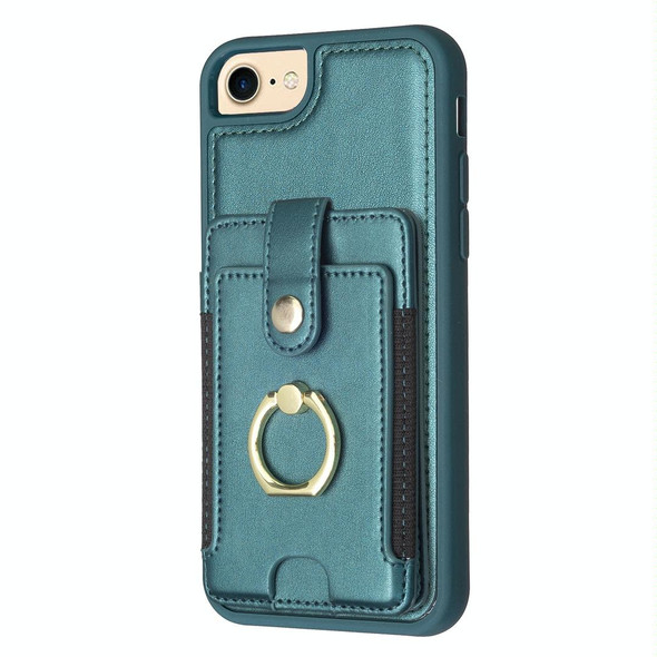 For iPhone SE 2022 / 2020 / 8 / 7 BF27 Metal Ring Card Bag Holder Phone Case(Green)