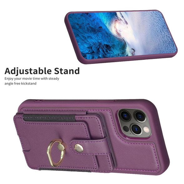 For iPhone 12 / 12 Pro BF27 Metal Ring Card Bag Holder Phone Case(Dark Purple)