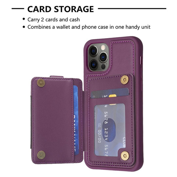 For iPhone 12 / 12 Pro BF27 Metal Ring Card Bag Holder Phone Case(Dark Purple)