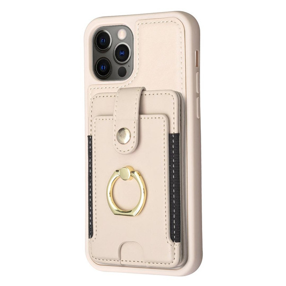 For iPhone 12 / 12 Pro BF27 Metal Ring Card Bag Holder Phone Case(Beige)