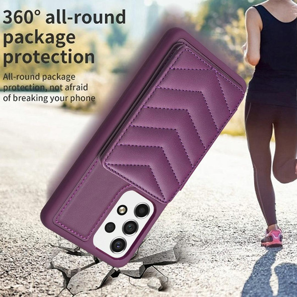 For Samsung Galaxy A52 5G / 4G BF26 Wave Pattern Card Bag Holder Phone Case(Dark Purple)