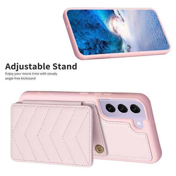 For Samsung Galaxy S22+ 5G BF26 Wave Pattern Card Bag Holder Phone Case(Pink)