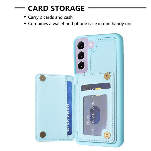 For Samsung Galaxy S21 FE 5G BF26 Wave Pattern Card Bag Holder Phone Case(Blue)