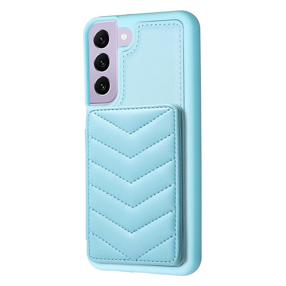 For Samsung Galaxy S21 FE 5G BF26 Wave Pattern Card Bag Holder Phone Case(Blue)