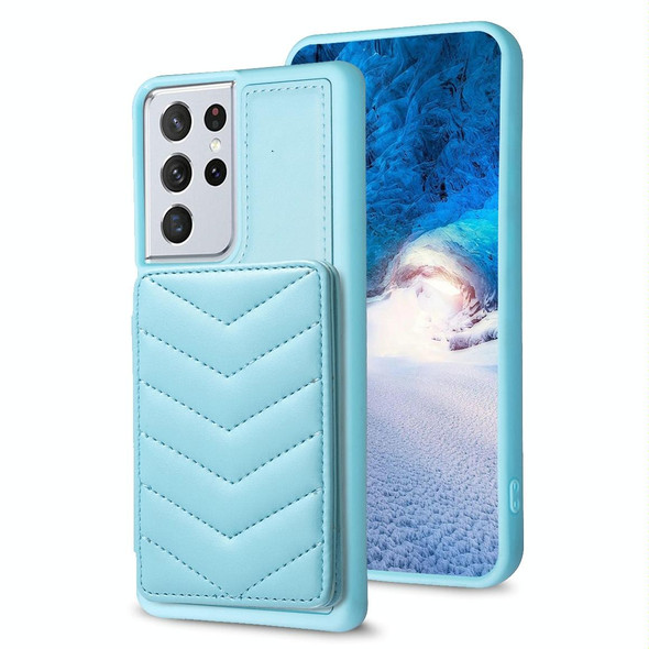 For Samsung Galaxy S21 Ultra 5G BF26 Wave Pattern Card Bag Holder Phone Case(Blue)