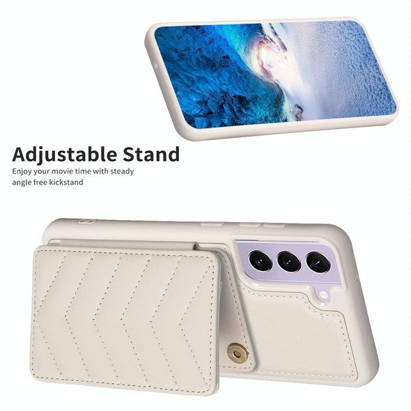 For Samsung Galaxy S21+ 5G BF26 Wave Pattern Card Bag Holder Phone Case(Beige)