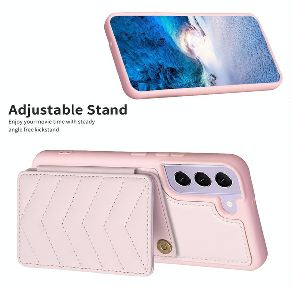 For Samsung Galaxy S21 FE 5G BF26 Wave Pattern Card Bag Holder Phone Case(Pink)