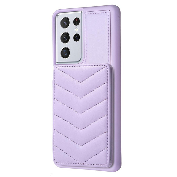 For Samsung Galaxy S21 Ultra 5G BF26 Wave Pattern Card Bag Holder Phone Case(Purple)