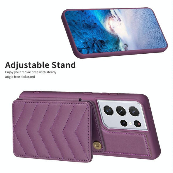 For Samsung Galaxy S21 Ultra 5G BF26 Wave Pattern Card Bag Holder Phone Case(Dark Purple)