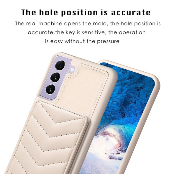 For Samsung Galaxy S21 FE 5G BF26 Wave Pattern Card Bag Holder Phone Case(Beige)