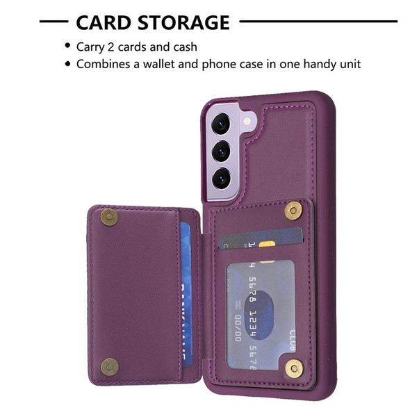 For Samsung Galaxy S21+ 5G BF26 Wave Pattern Card Bag Holder Phone Case(Dark Purple)