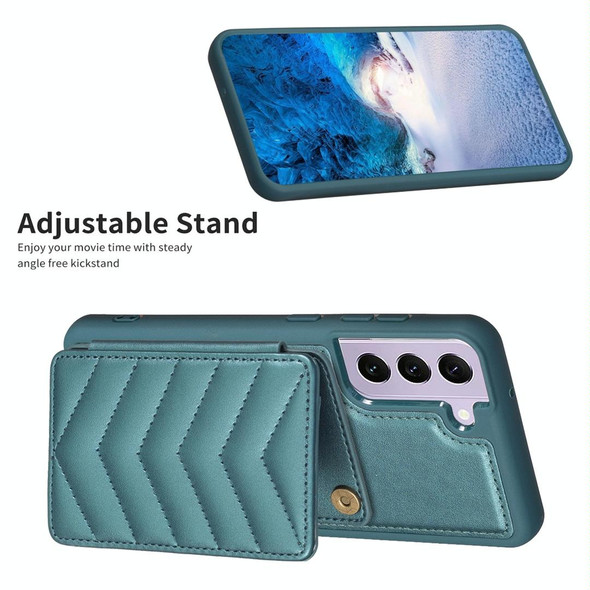 For Samsung Galaxy S21 FE 5G BF26 Wave Pattern Card Bag Holder Phone Case(Green)