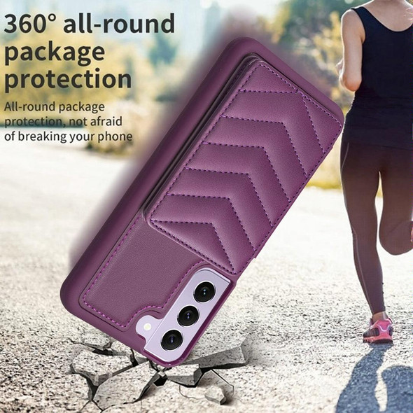 For Samsung Galaxy S22+ 5G BF26 Wave Pattern Card Bag Holder Phone Case(Dark Purple)