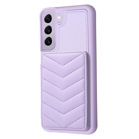 For Samsung Galaxy S21 5G BF26 Wave Pattern Card Bag Holder Phone Case(Purple)