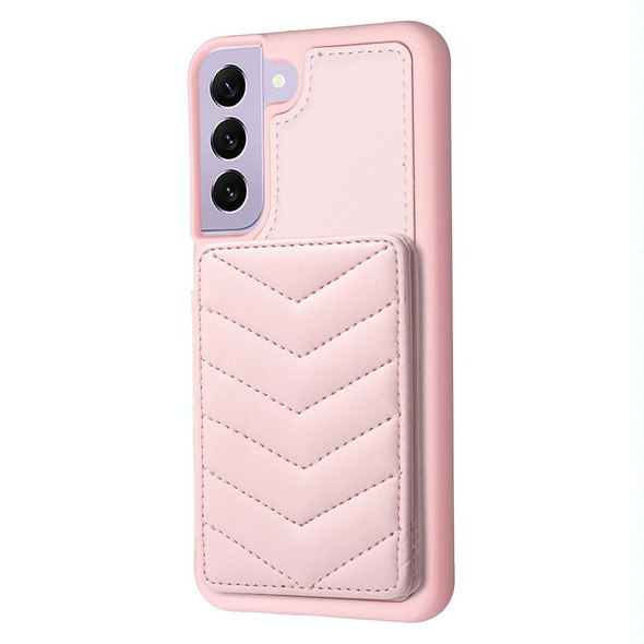 For Samsung Galaxy S21 5G BF26 Wave Pattern Card Bag Holder Phone Case(Pink)