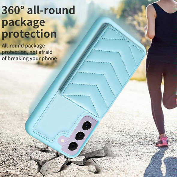 For Samsung Galaxy S22+ 5G BF26 Wave Pattern Card Bag Holder Phone Case(Blue)