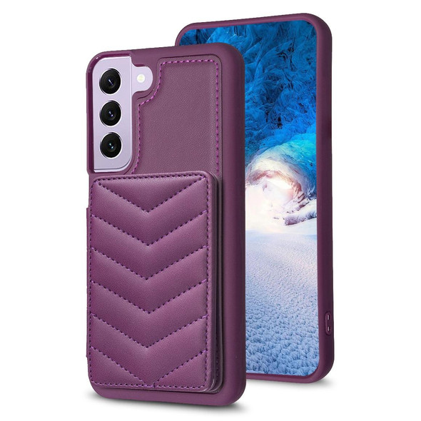 For Samsung Galaxy S21 5G BF26 Wave Pattern Card Bag Holder Phone Case(Dark Purple)