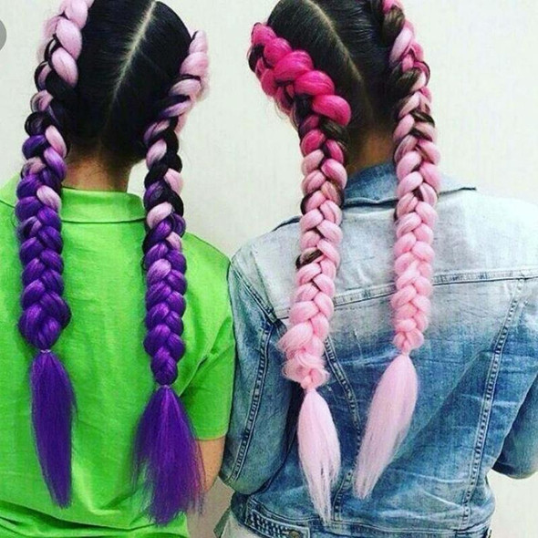 Fashion Color Gradient Individual Braid Wigs Chemical Fiber Big Braids, Length: 60cm(58 Black+Light Purple)