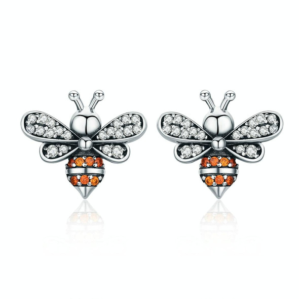 S925 Sterling Silver Earrings Bee Inlaid Female Earrings, Color:White