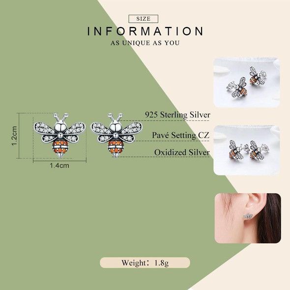 S925 Sterling Silver Earrings Bee Inlaid Female Earrings, Color:White