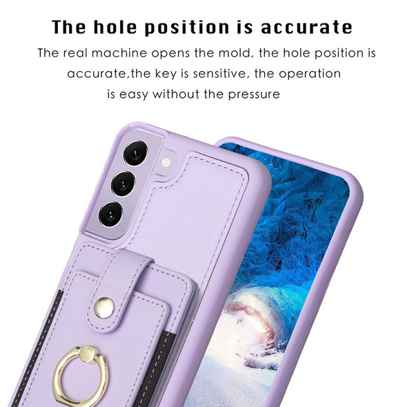 For Samsung Galaxy S21+ 5G BF27 Metal Ring Card Bag Holder Phone Case(Purple)
