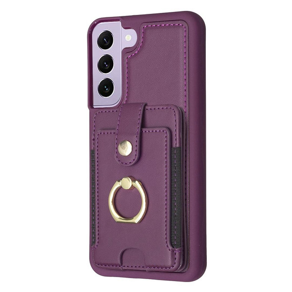 For Samsung Galaxy S21 FE 5G BF27 Metal Ring Card Bag Holder Phone Case(Dark Purple)