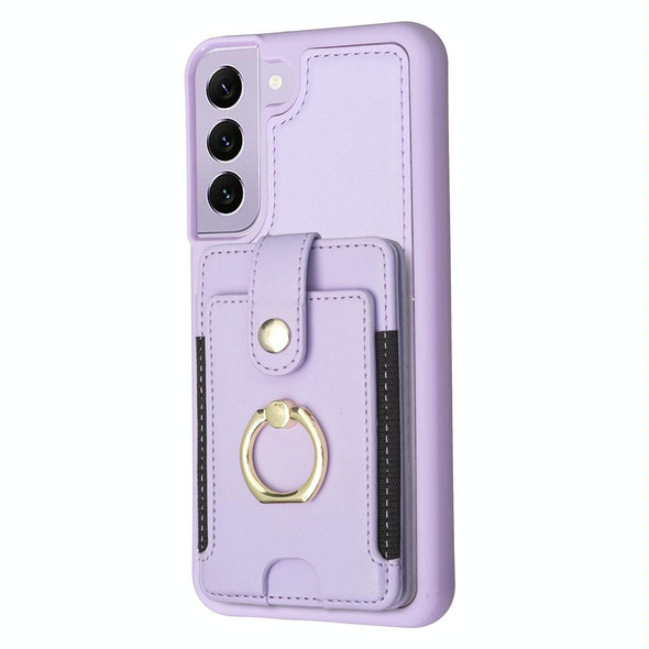 For Samsung Galaxy S21 5G BF27 Metal Ring Card Bag Holder Phone Case(Purple)