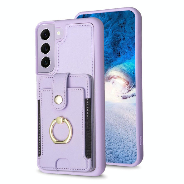 For Samsung Galaxy S21 5G BF27 Metal Ring Card Bag Holder Phone Case(Purple)