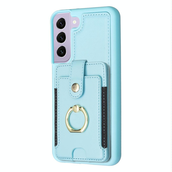 For Samsung Galaxy S21 FE 5G BF27 Metal Ring Card Bag Holder Phone Case(Blue)