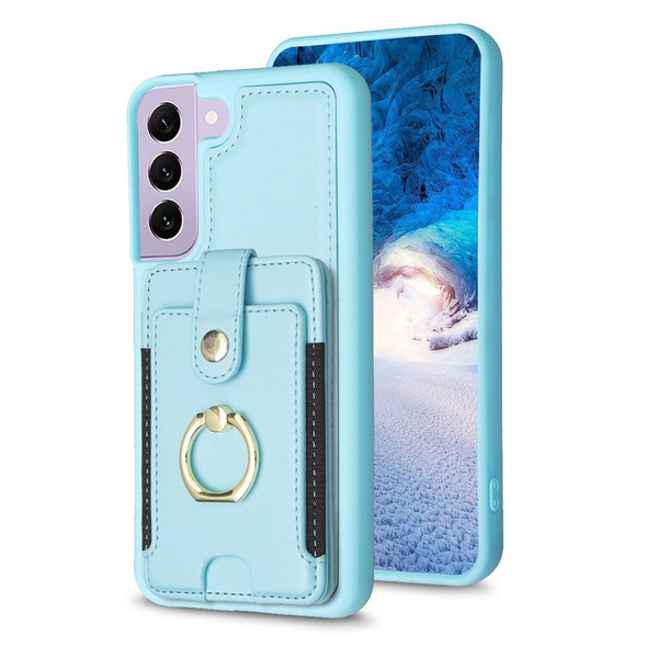 For Samsung Galaxy S21+ 5G BF27 Metal Ring Card Bag Holder Phone Case(Blue)