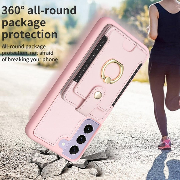 For Samsung Galaxy S21+ 5G BF27 Metal Ring Card Bag Holder Phone Case(Pink)