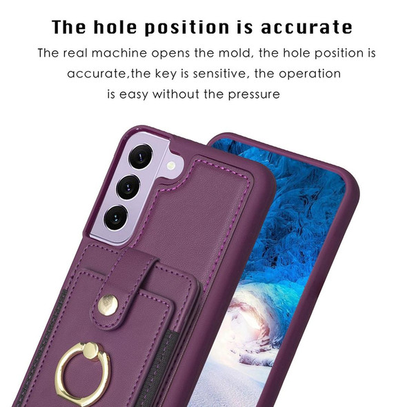 For Samsung Galaxy S21 5G BF27 Metal Ring Card Bag Holder Phone Case(Dark Purple)