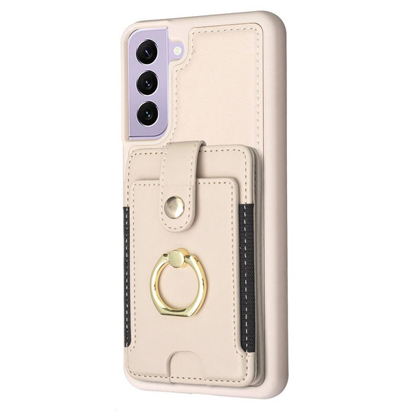 For Samsung Galaxy S22+ 5G BF27 Metal Ring Card Bag Holder Phone Case(Beige)