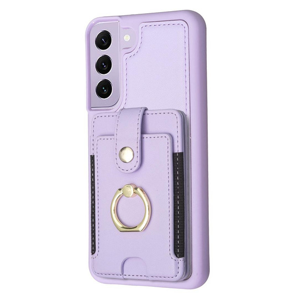 For Samsung Galaxy S22+ 5G BF27 Metal Ring Card Bag Holder Phone Case(Purple)