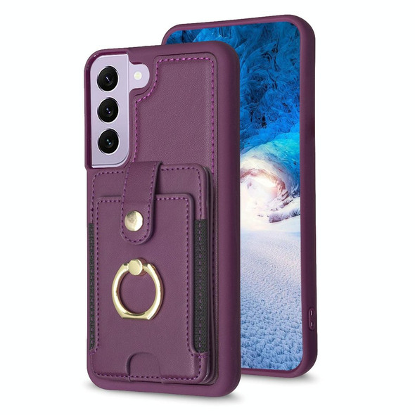 For Samsung Galaxy S21+ 5G BF27 Metal Ring Card Bag Holder Phone Case(Dark Purple)
