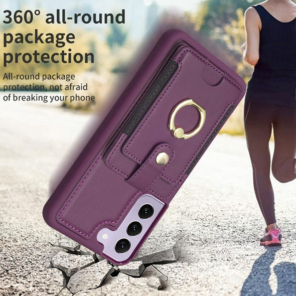 For Samsung Galaxy S21+ 5G BF27 Metal Ring Card Bag Holder Phone Case(Dark Purple)