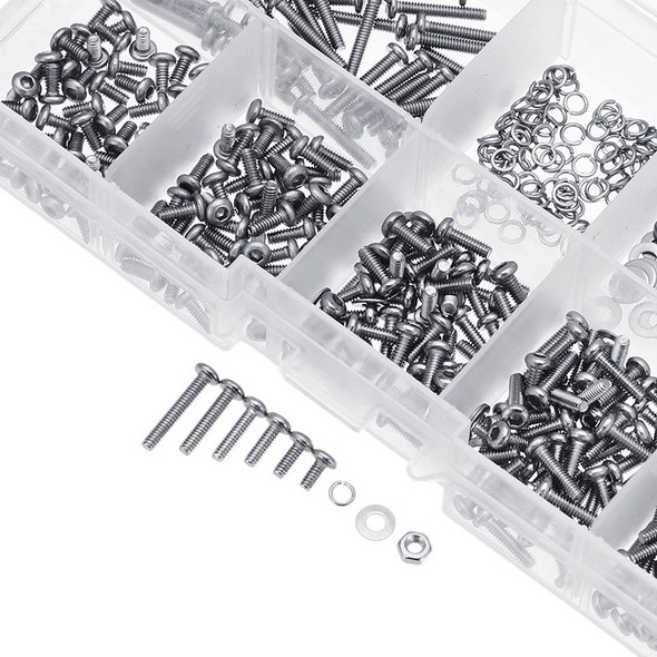 600 PCS M2 304 Stainless Steel Hex Socket Flat Head Screw Washer Nut Kit